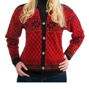 Norskwear 100% Wool Red and Black Cardigan Size XS